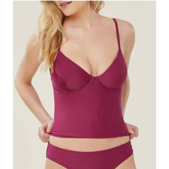 Andie Women Size M The Canary Tank Top Plum Swim NEW Glossy Eco Nylon - Picture 1 of 9